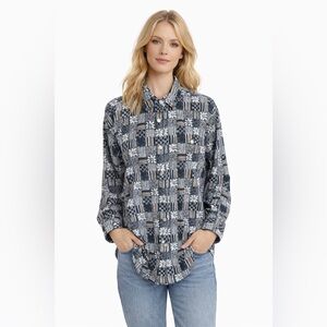 Vintage 90s Ilio Patchwork Print Button Up Shirt Boho Grunge Cottagecore